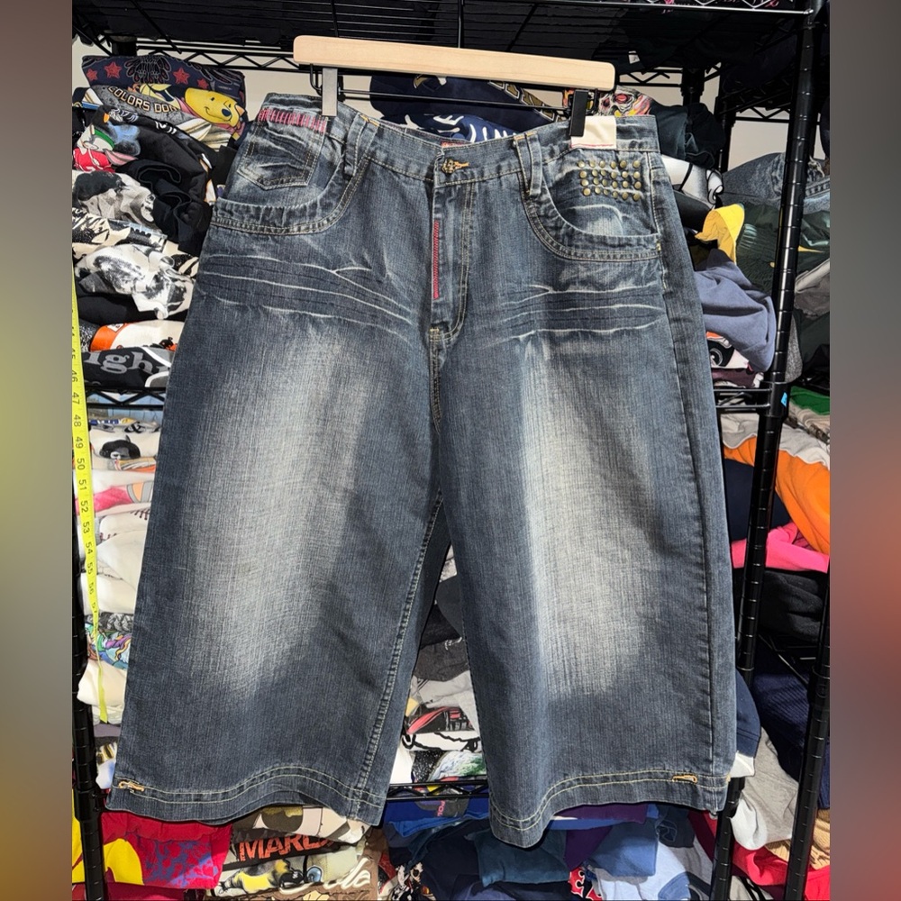 Y2K Stash House Ultra Baggy And Long Denim Hip Hop/ Grunge Short Size 40x20